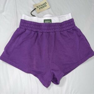 Daily Drill Shorts Women XS Small Double Banded Purple Boxer Style Sweat Shorts